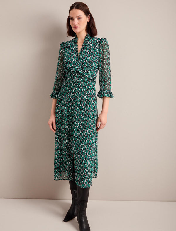 Lila Maxi Dress - Green Shell Geo Print