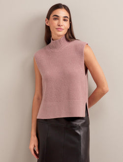 Janie Cashmere Blend Funnel Neck Sleeveless Jumper - Dusty Pink