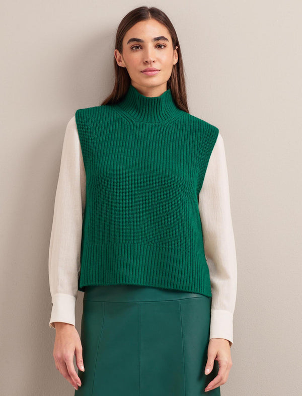 Janie Cashmere Blend Funnel Neck Sleeveless Jumper - Racing Green