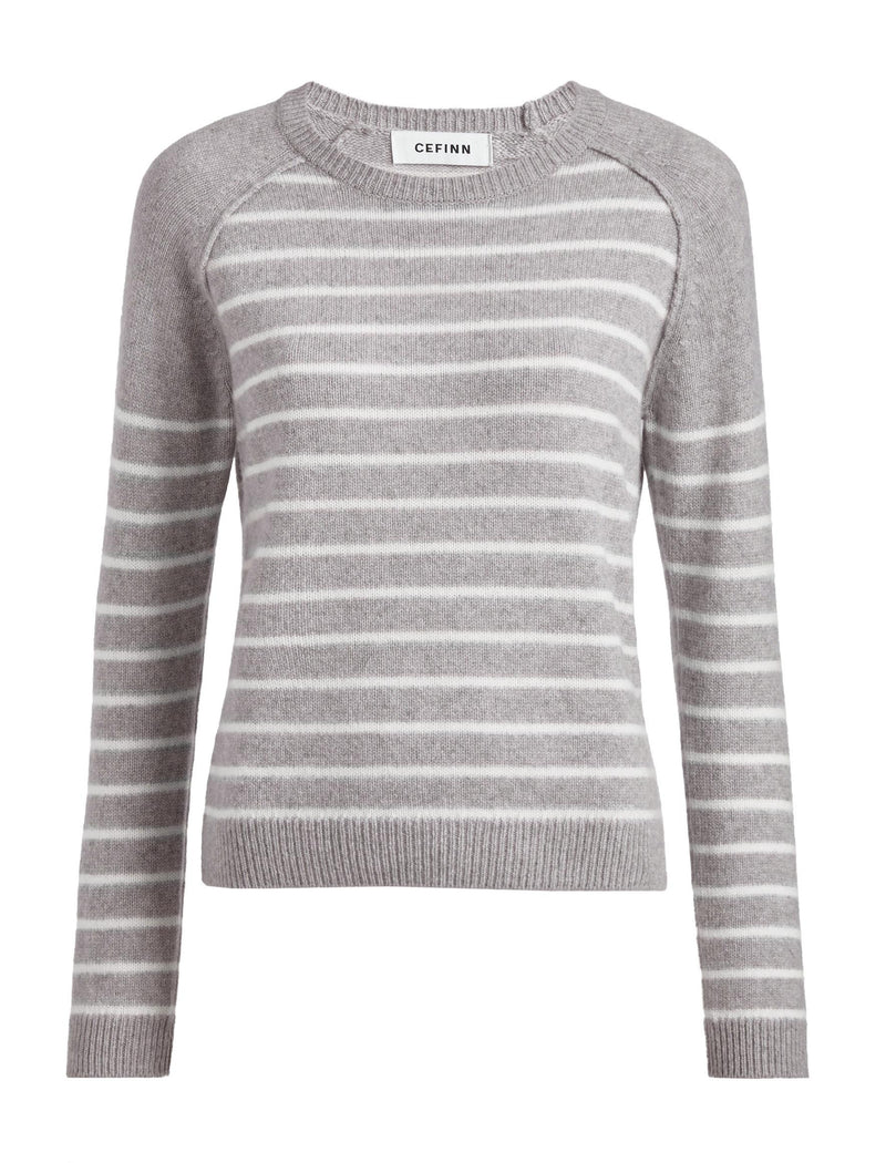 Drew Cashmere Jumper - Grey Cream Stripe