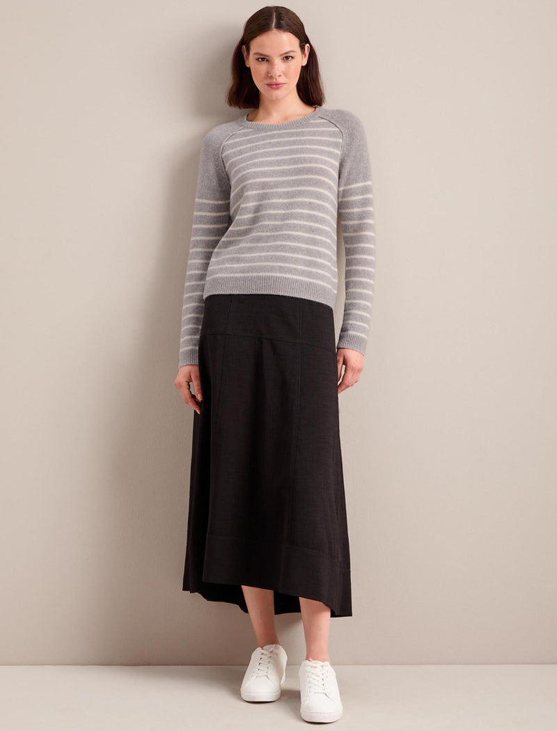 Drew Cashmere Jumper - Grey Cream Stripe