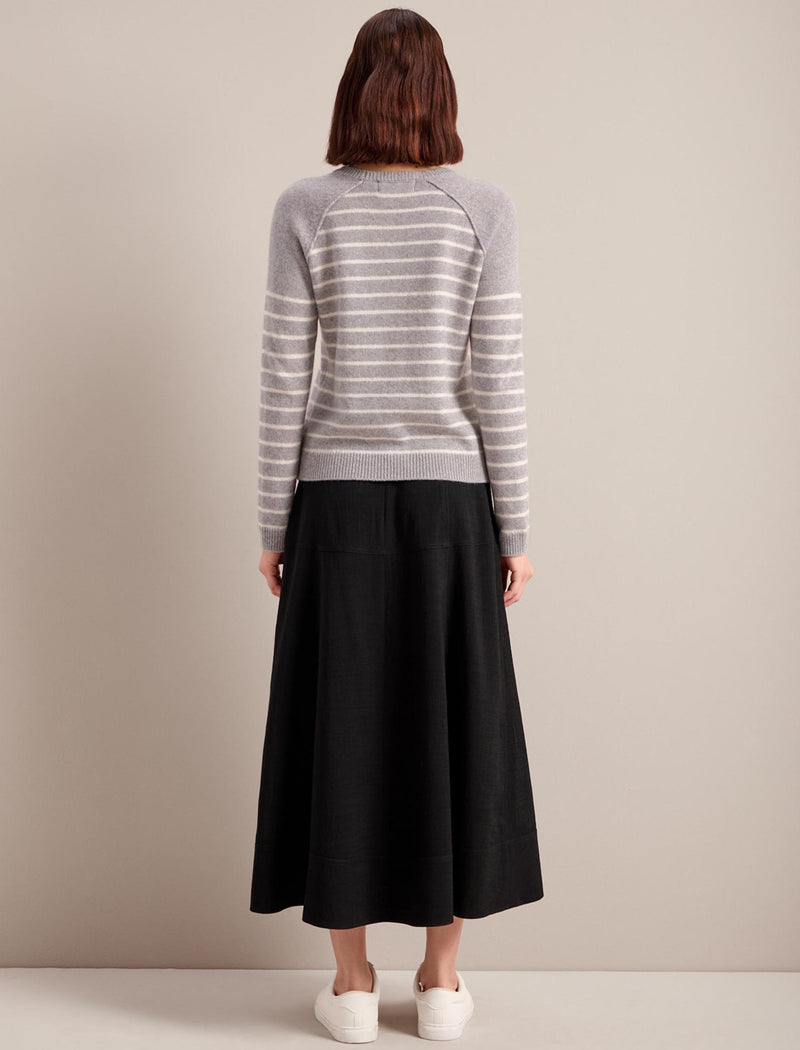 Drew Cashmere Jumper - Grey Cream Stripe