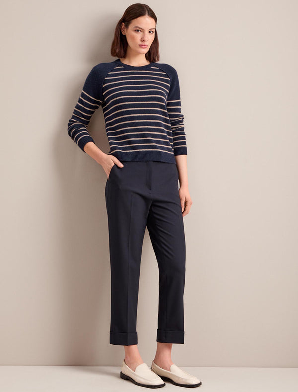 Clement New Wool Easy Waist Turn Up Trouser - Navy