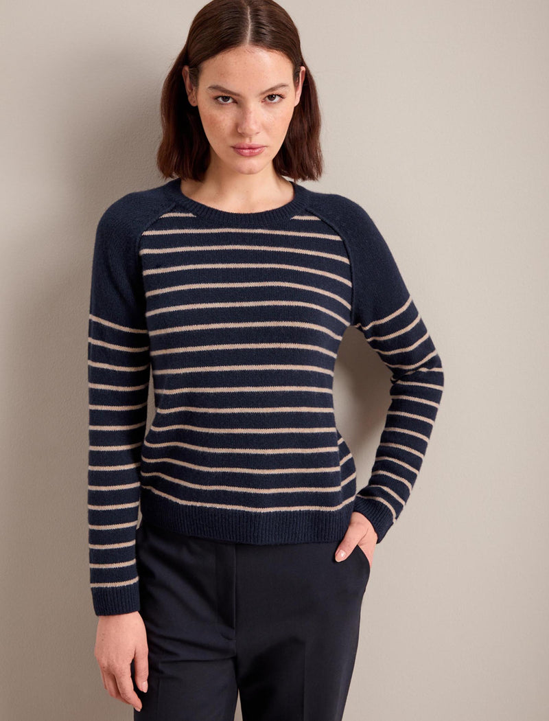 Drew Cashmere Jumper - Navy Sand Stripe