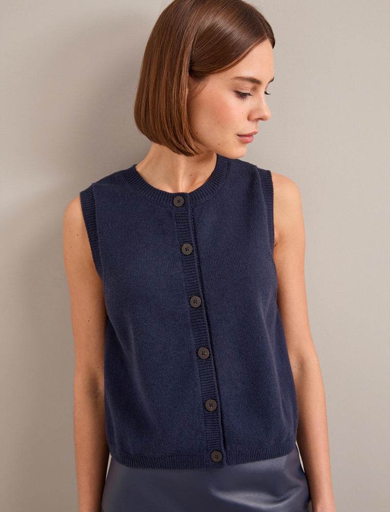 Wesley Cotton Blend Waistcoat - Navy