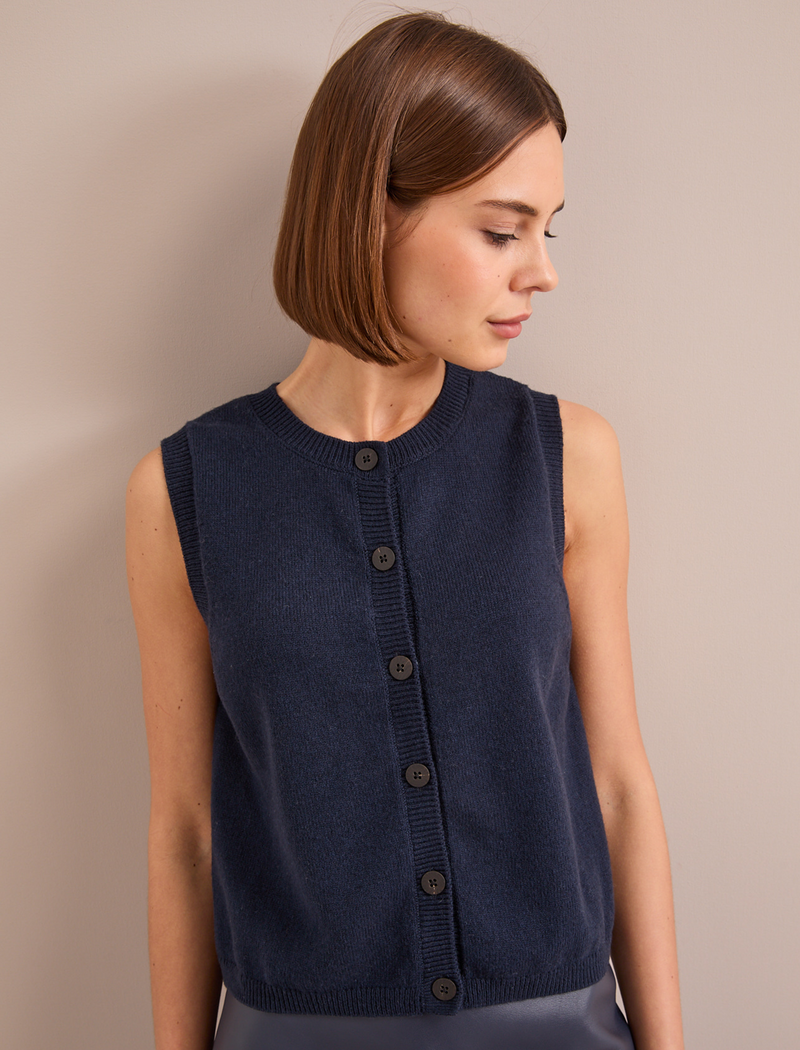 Wesley Cotton Blend Waistcoat - Navy