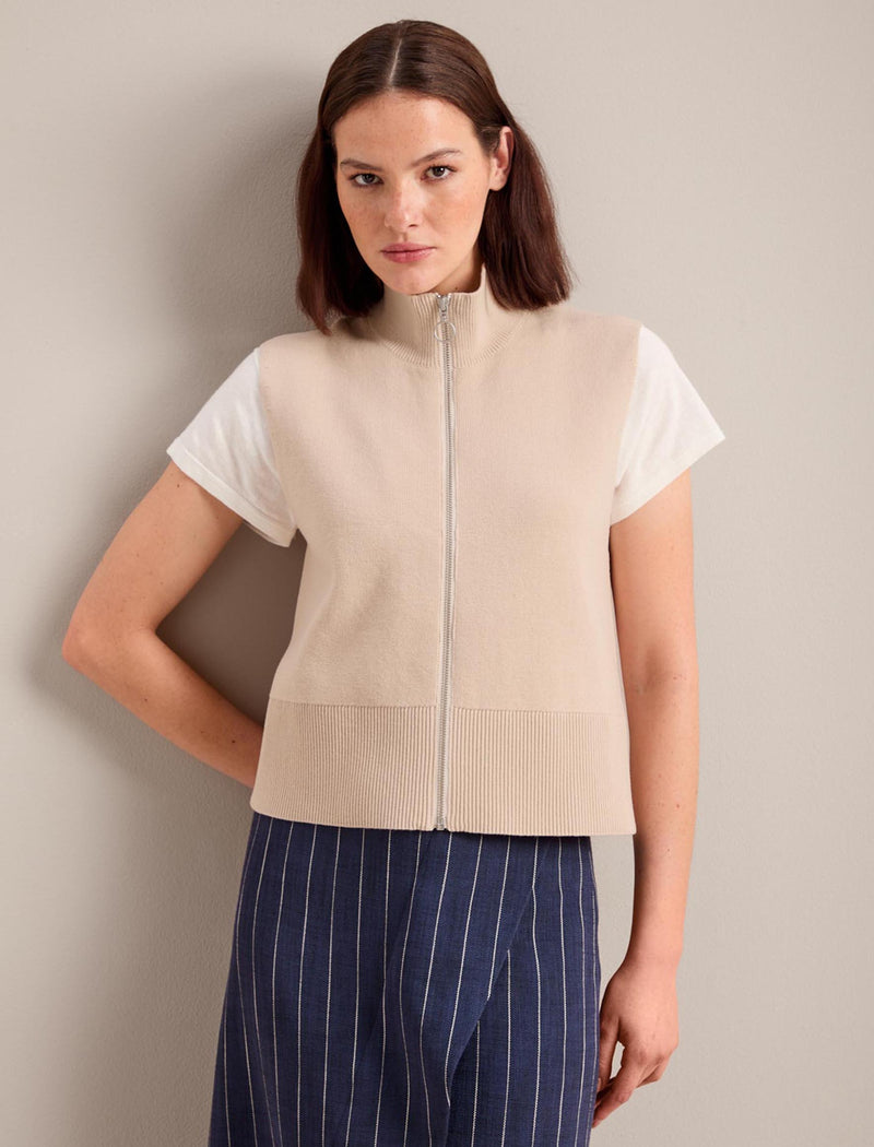 Reyna Sleeveless Zip Knit - Stone