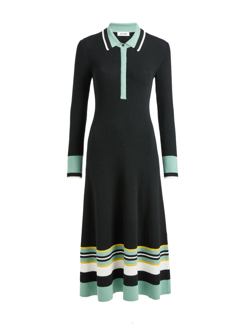 Josie Wool Knit Dress - Black Multi Colourblock