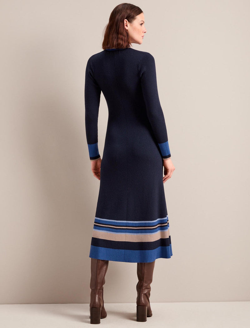 Josie Wool Knit Dress - Navy Multi Colourblock