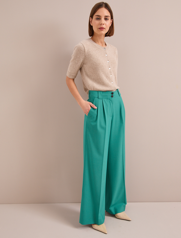 Margot New Wool Wide Leg Trouser - Mint Green