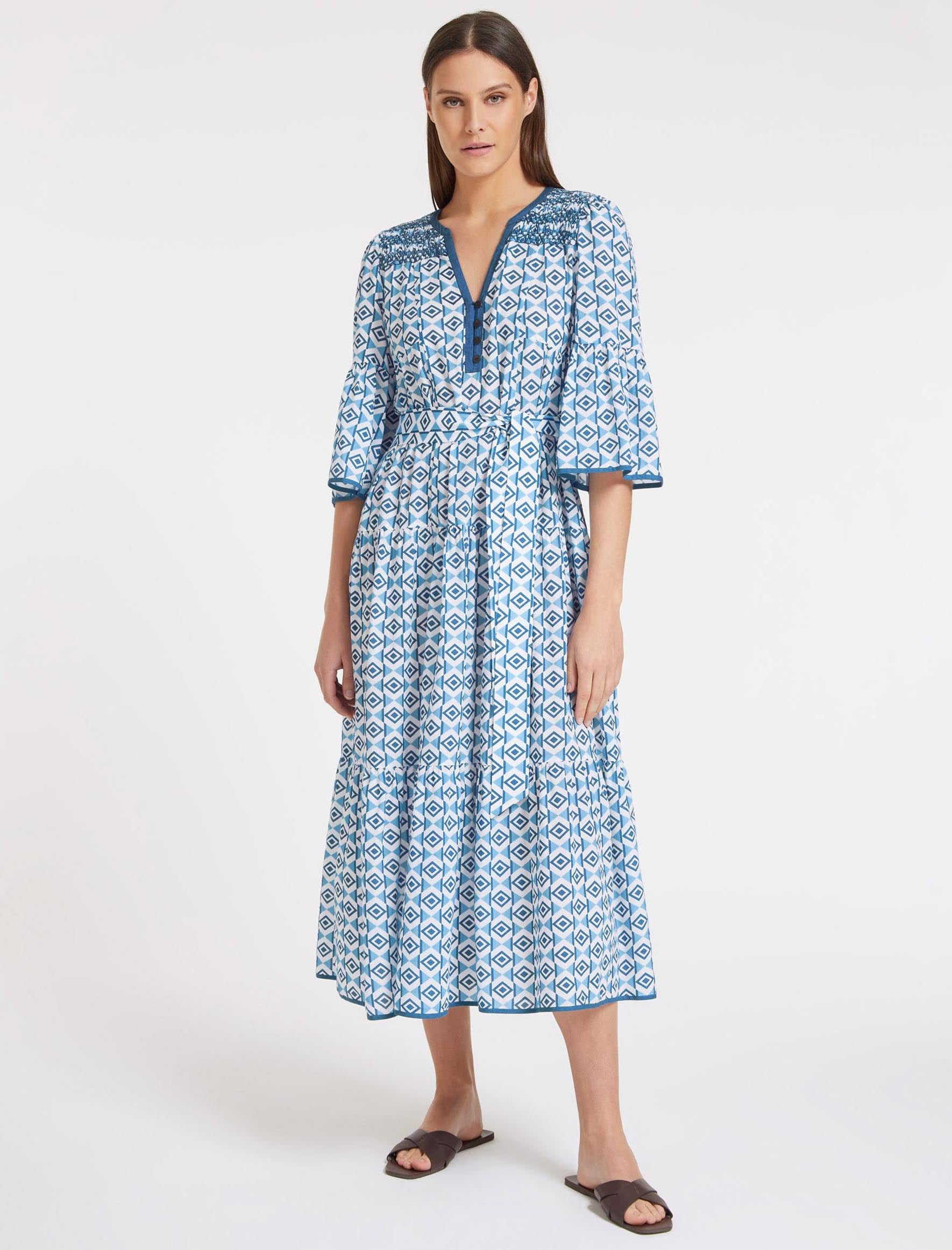 Hester Cotton Voile Tiered Easy Maxi Dress with Embroidery Detail