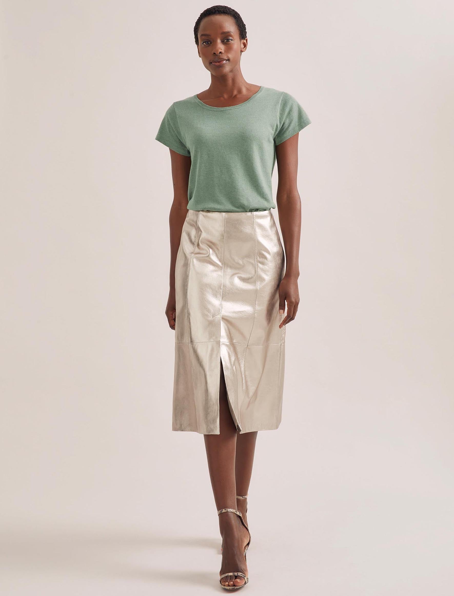 Robyn Leather Midi Skirt Light Gold