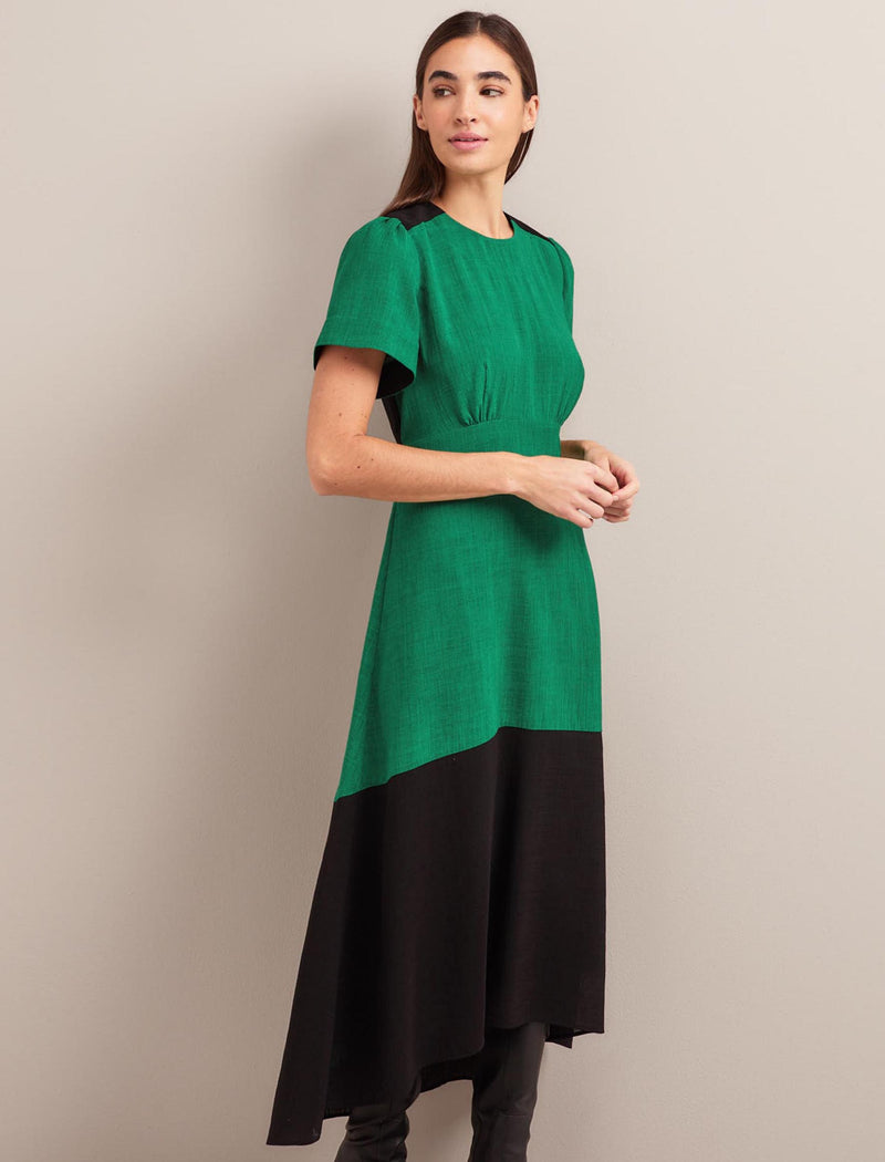 Carey Techni Voile Midi Dress - Emerald Green Black