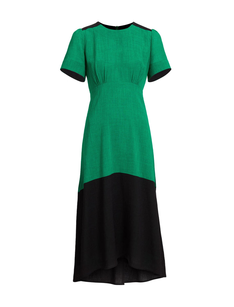 Carey Techni Voile Midi Dress - Emerald Green Black