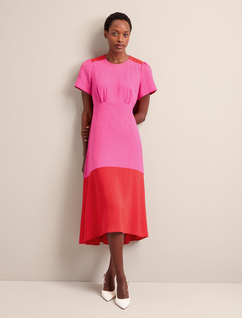 Carey Techni Voile Midi Dress - Hot Pink Crimson