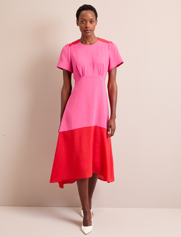 Carey Techni Voile Midi Dress - Hot Pink Crimson