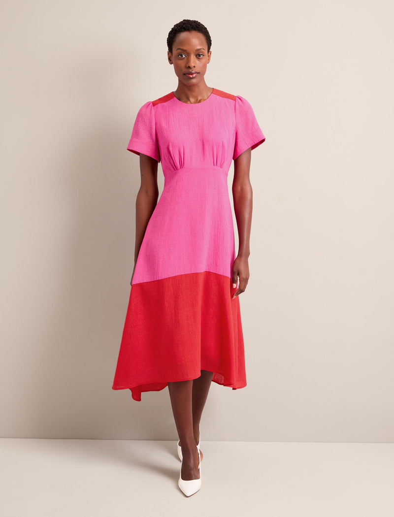 Carey Techni Voile Midi Dress - Hot Pink Crimson