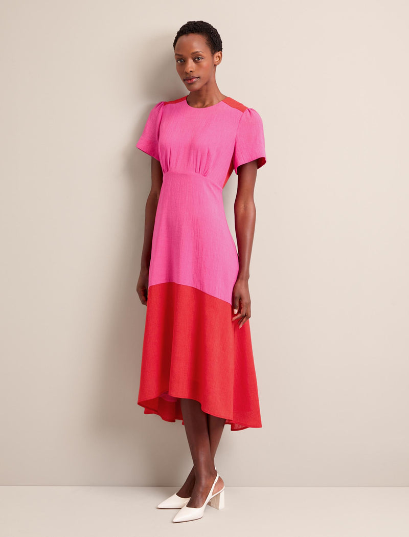 Carey Techni Voile Midi Dress - Hot Pink Crimson