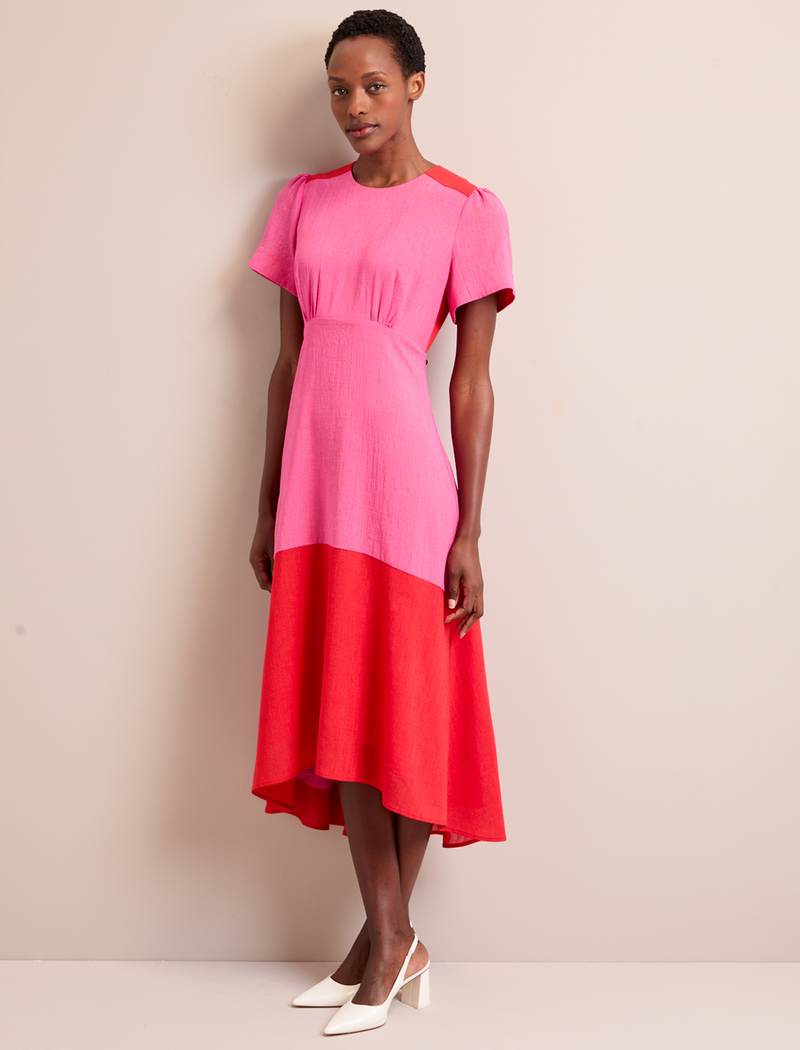 Carey Techni Voile Midi Dress - Hot Pink Crimson