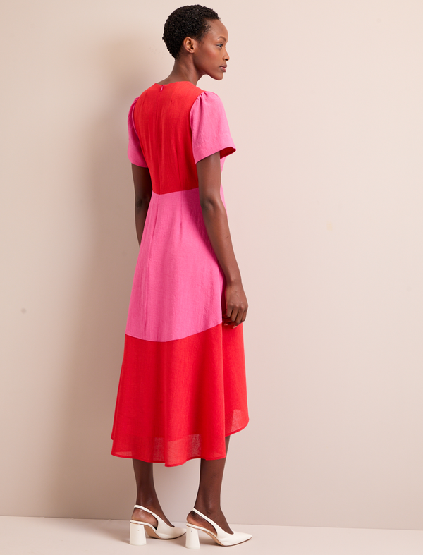 Carey Techni Voile Midi Dress - Hot Pink Crimson