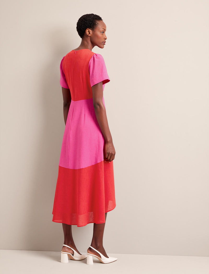 Carey Techni Voile Midi Dress - Hot Pink Crimson