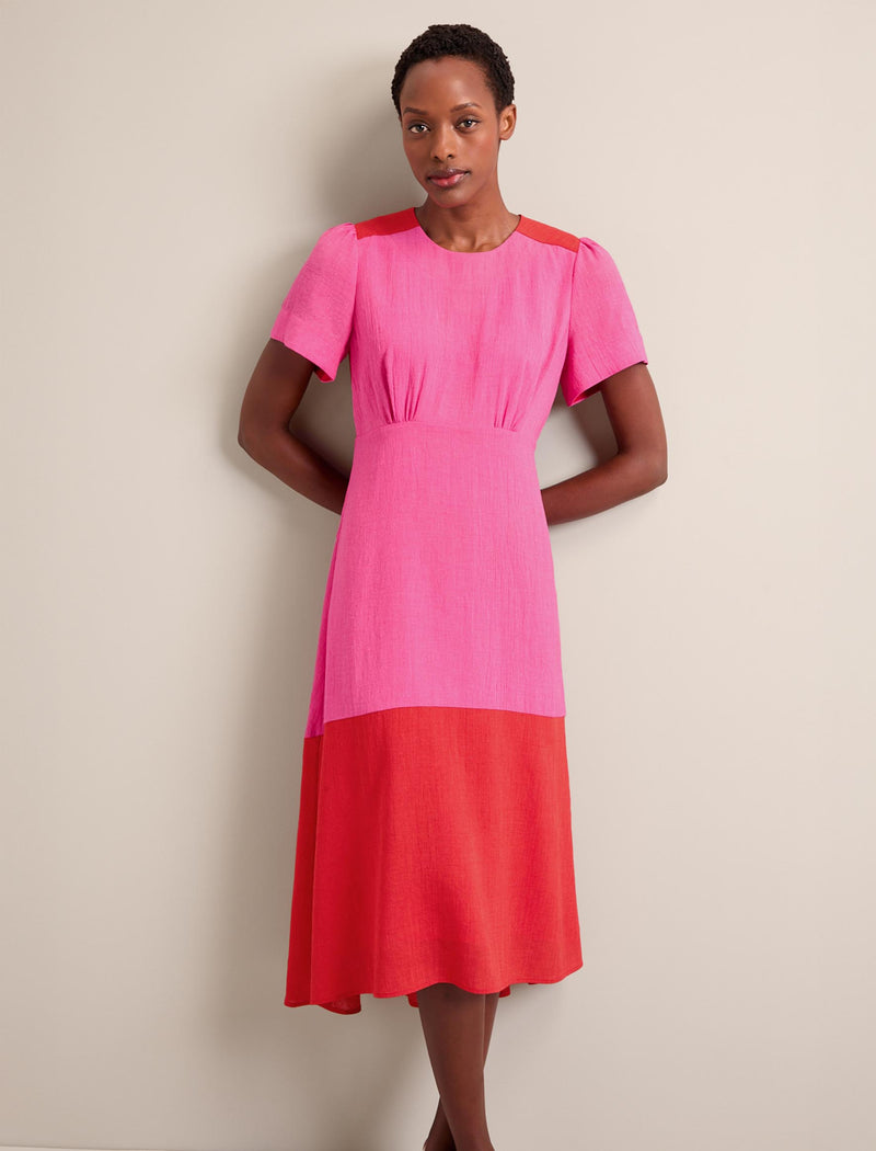 Carey Techni Voile Midi Dress - Hot Pink Crimson