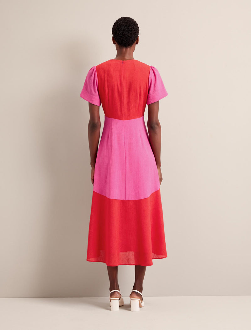 Carey Techni Voile Midi Dress - Hot Pink Crimson