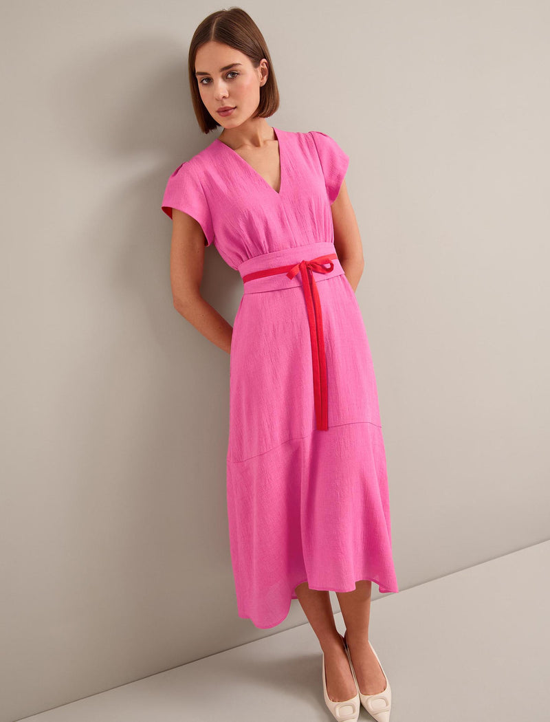 Aria Techni Voile Maxi Dress - Hot Pink Crimson