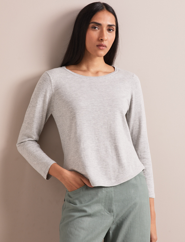 Maia Cotton Silk Blend T-Shirt - Pale Grey Melange