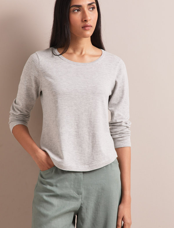 Maia Cotton Silk Blend T-Shirt - Pale Grey Melange