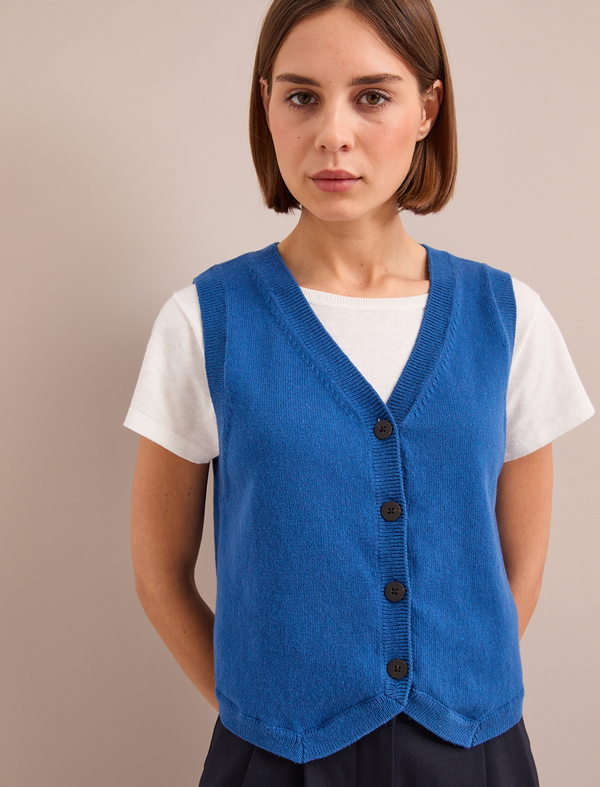 Wesley Cotton Blend V Neck Waistcoat - Bright Blue