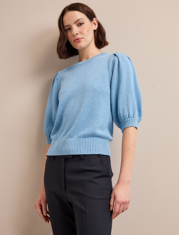 Amalie Linen Blend Jumper - Sky Blue