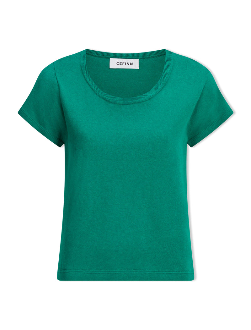 Madison Linen Blend Round Neck Knit T-Shirt - Mid Green