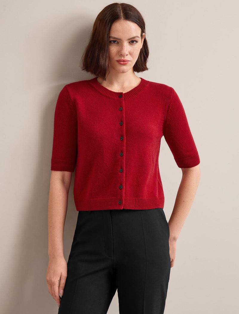 Clara Cashmere Short Sleeve Cardigan - Dark Red