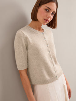 Clara Cashmere Short Sleeve Cardigan - Sand