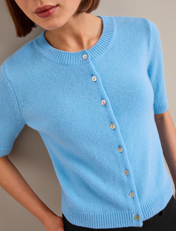 Clara Cashmere Short Sleeve Cardigan - Sky Blue