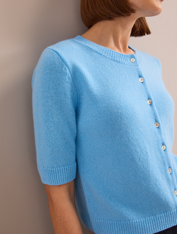 Clara Cashmere Short Sleeve Cardigan - Sky Blue