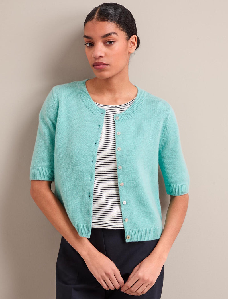 Clara Cashmere Short Sleeve Cardigan - Spearmint