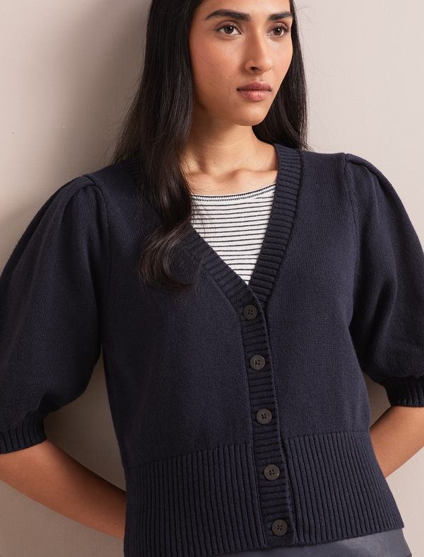 Amalie Linen Blend Cardigan - Navy