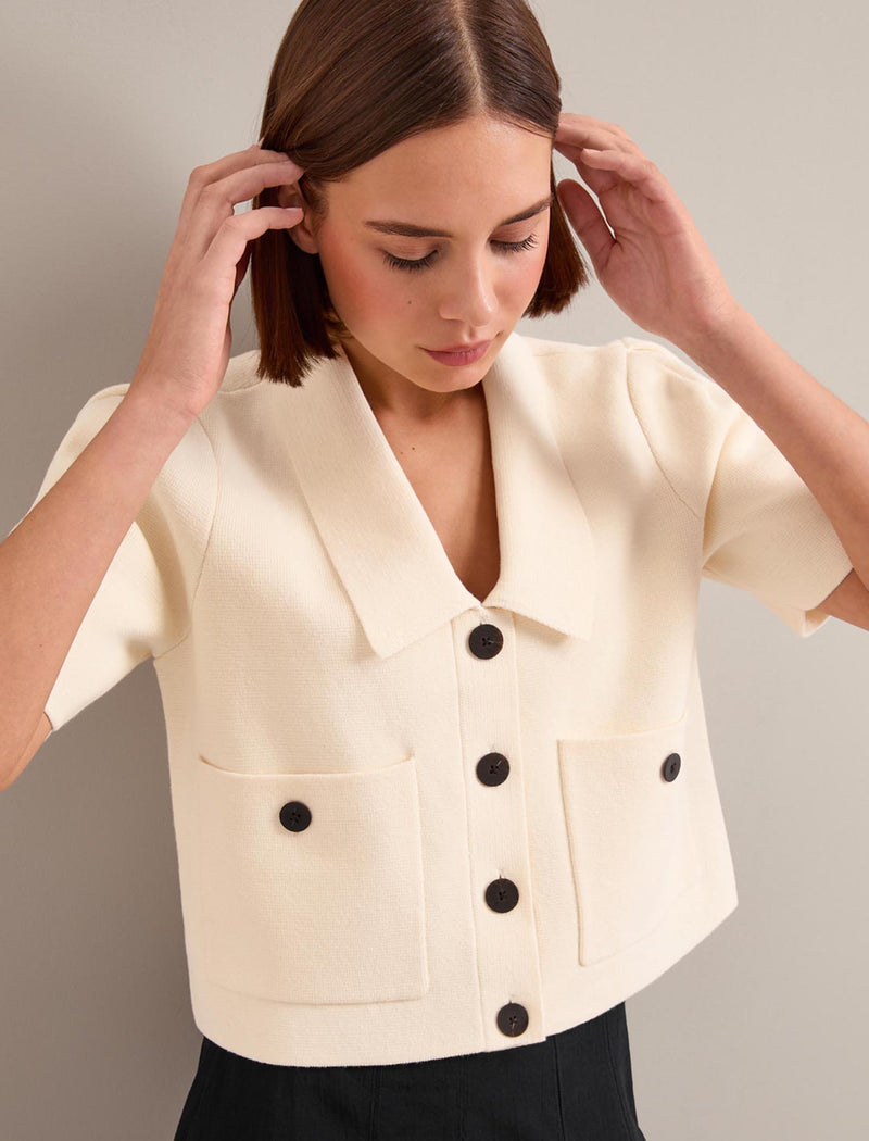 Julia Cotton Blend Knit Jacket - Cream