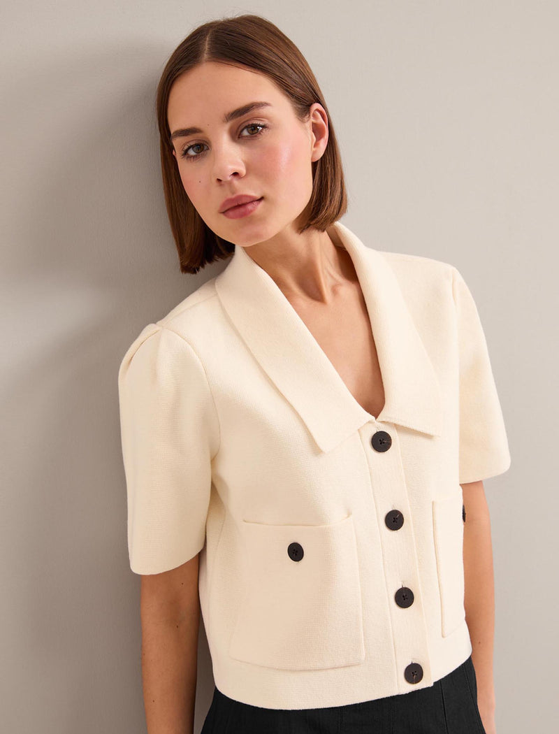 Julia Cotton Blend Knit Jacket - Cream