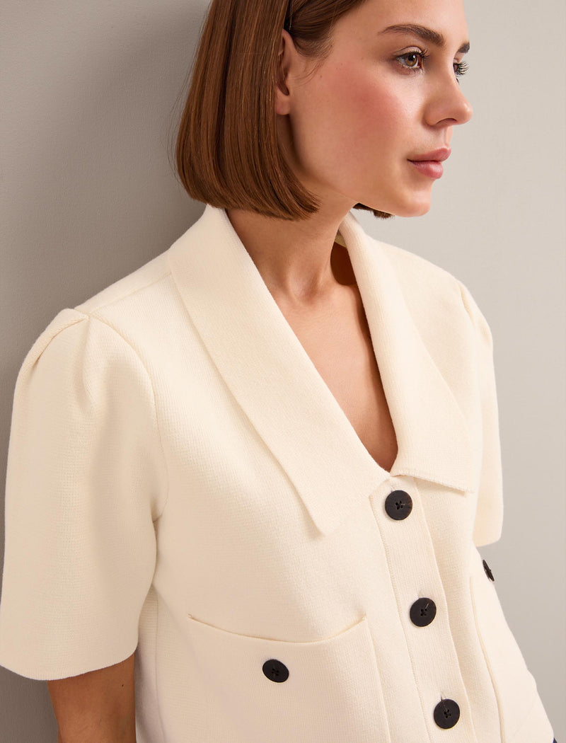 Julia Cotton Blend Knit Jacket - Cream