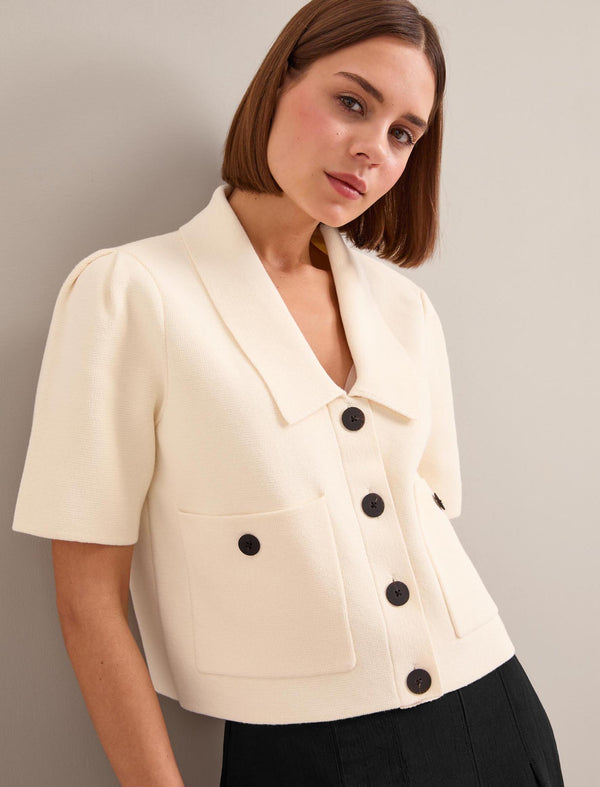 Julia Cotton Blend Knit Jacket - Cream