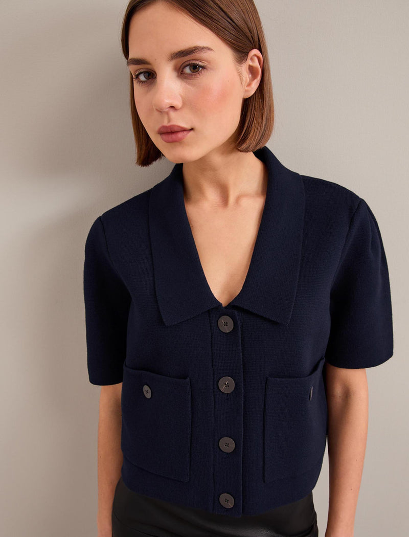 Julia Cotton Blend Knit Jacket - Navy