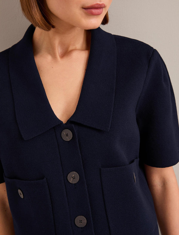 Julia Cotton Blend Knit Jacket - Navy