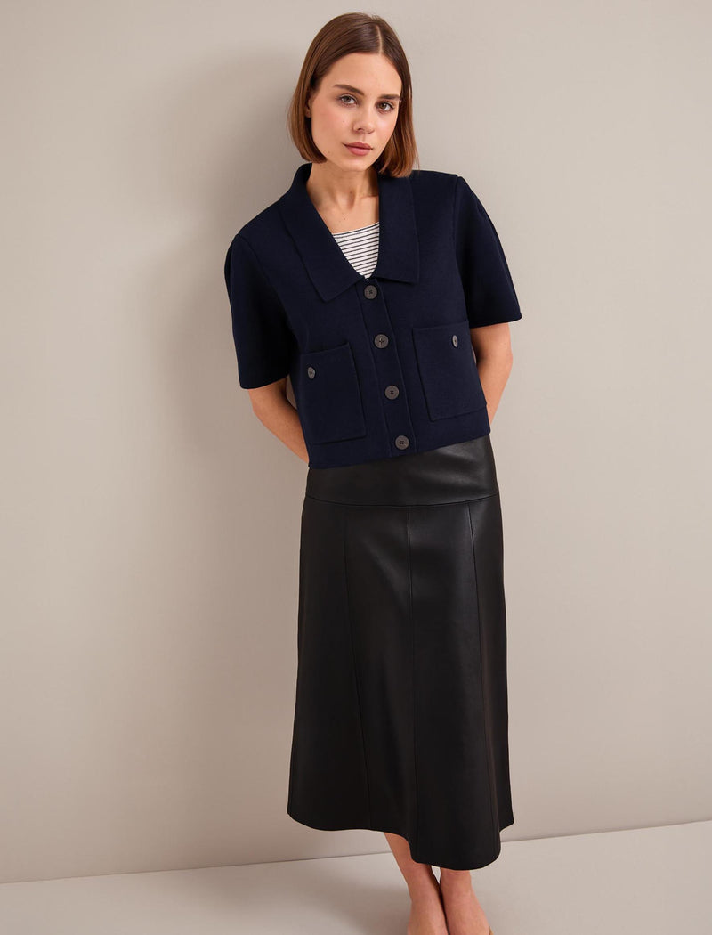 Julia Cotton Blend Knit Jacket - Navy