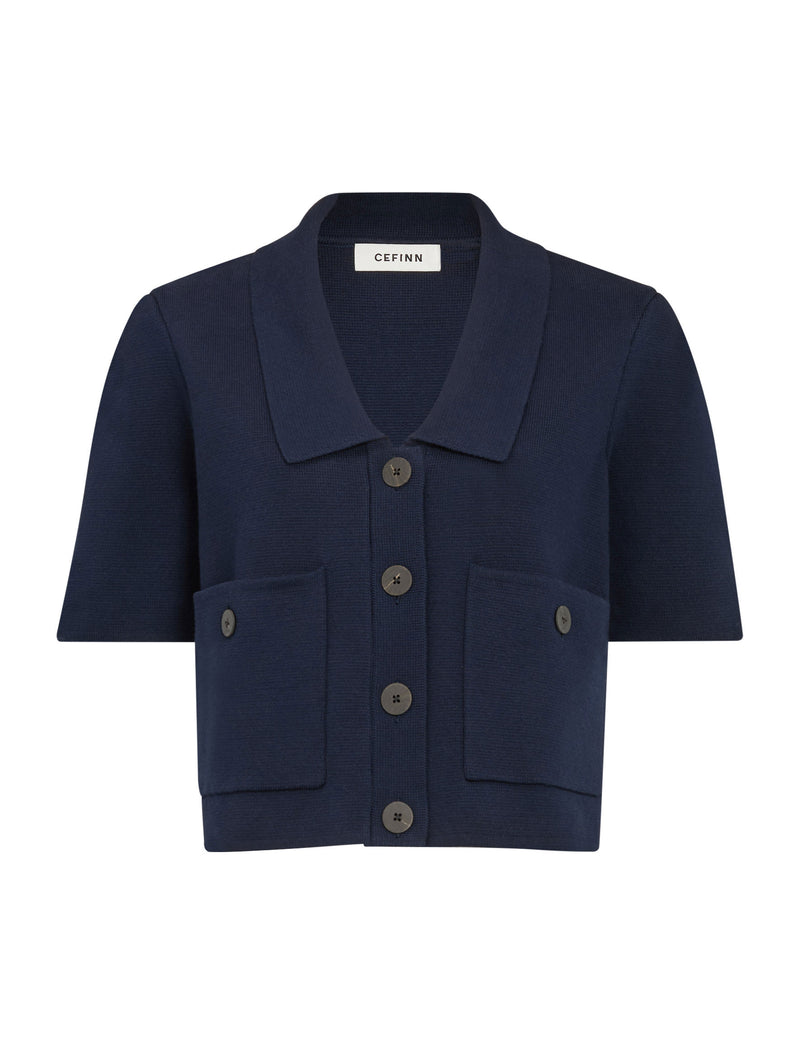 Julia Cotton Blend Knit Jacket - Navy