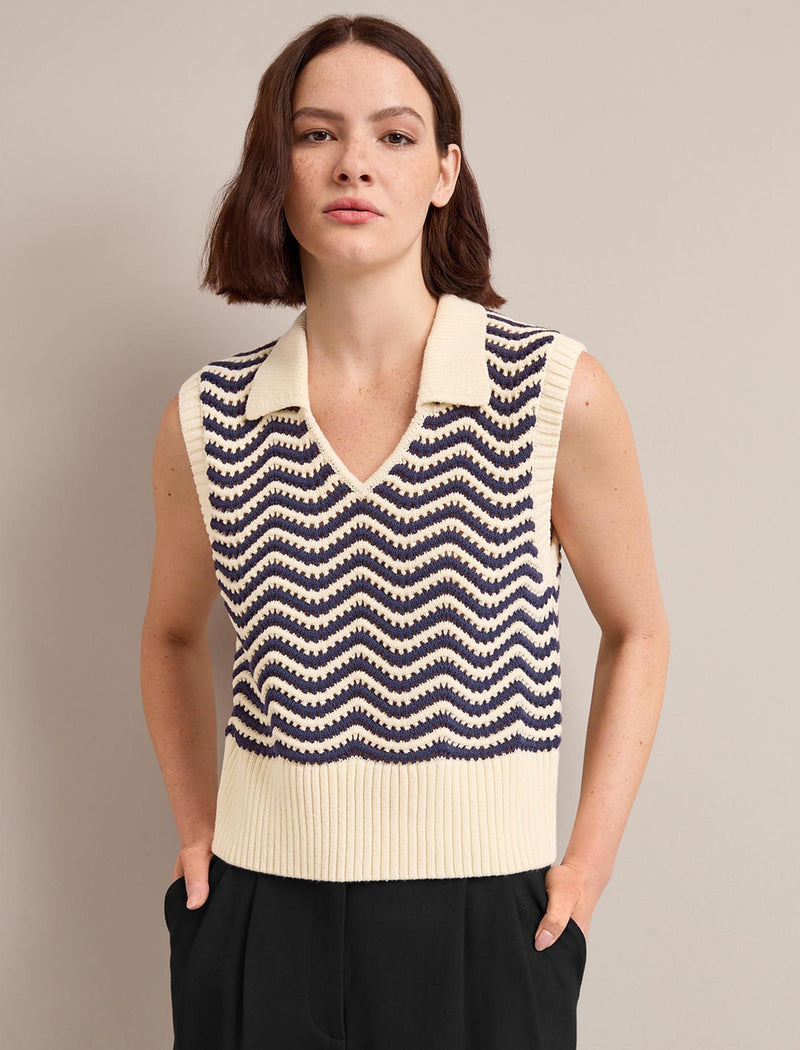 Velma Cotton Vest - Cream Navy Stripe