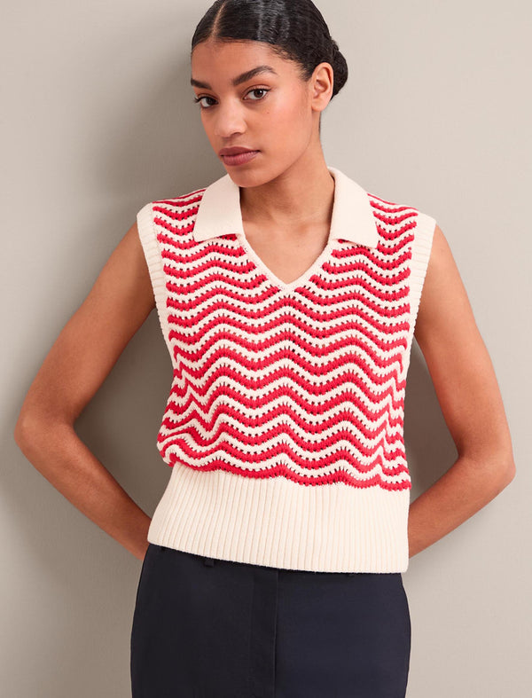 Velma Cotton Vest - White Orange Stripe