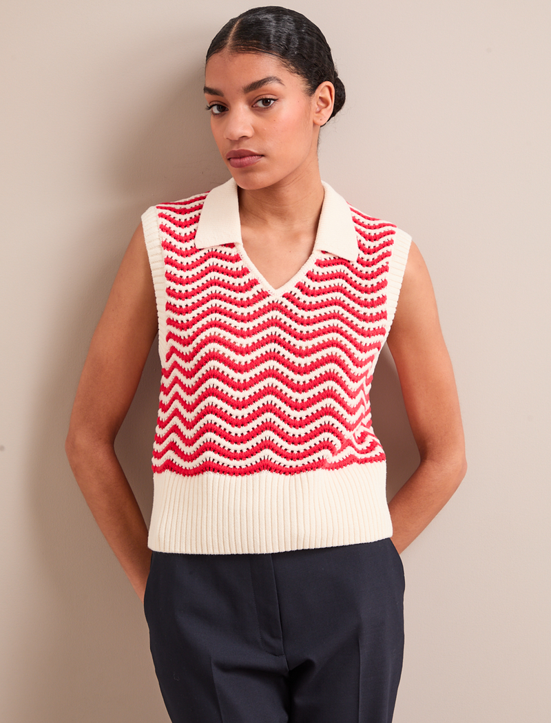 Velma Cotton Vest - White Orange Stripe